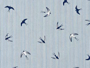 Baumwollstoff Streifen Schwalben, rauchblau