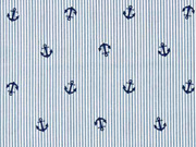 Baumwollstoff Streifen Anker, rauchblau