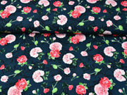 Jersey Pfingstrosen Digitaldruck, rosa dunkelblau