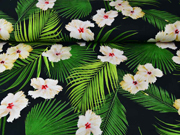 Jersey Hibiskus Bl�ten Bl�tter Digitaldruck, weiss gr�n schwarz