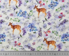 Jersey Rehkitze Wiesenblumen Bl�tenzweige Digitaldruck, bunt wei�