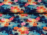 Jersey Hawaii Hibiskusbl�ten Digitaldruck, pink orange dunkelblau