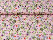 Jersey Hasen Wiesenblumen Digitaldruck, bunt rosa