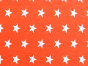 Jersey Sterne 1 cm, weiss auf orange