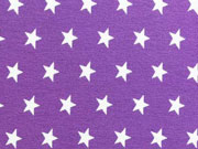 Jersey Sterne 1 cm, weiss auf lila