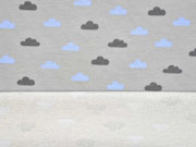 French Terry Sweat Wolken Boho, hellblau hellgrau