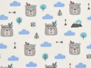 French Terry Sweat Indianerb�ren Boho, cremewei�