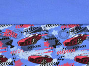 French Terry Sweat Rennautos, mittelblau