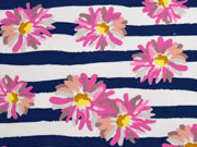 French Terry Sweat Streifen Blumen, rosa blau wei�