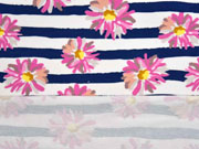 French Terry Sweat Streifen Blumen, rosa blau wei�