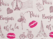 Baumwollstoff Paris Eiffelturm Kussmund, rosa