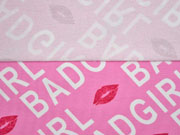 French Terry Sweat Bad Girl Schrift Kussmund, wei� rosa