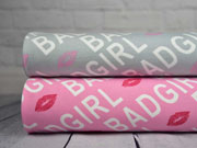 French Terry Sweat Bad Girl Schrift Kussmund, wei� grau