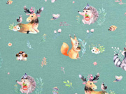 Jersey Waldtiere Boho Digitaldruck, altmint