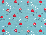 Jersey rote Pilze Herzen, aquamarin