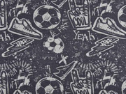 Sweatstoff Fu�ball Turnschuhe Schriften, hellgrau dunkelgrau