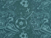 Sweatstoff Fu�ball Turnschuhe Schriften, mint petrol