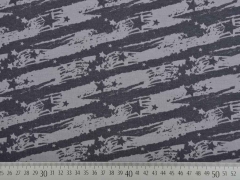 Sweatstoff Striche Sterne, hellgrau dunkelgrau