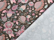 French Terry Sweat Blumen, altrosa mattes Braun