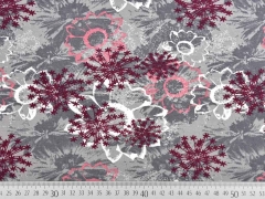 Sweatstoff French Terry Sternblumen, bordeaux rosa grau