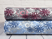 Sweatstoff French Terry Sternblumen, bordeaux rosa grau