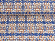 Sweatstoff French Terry Ethno Muster, blau hellbraun