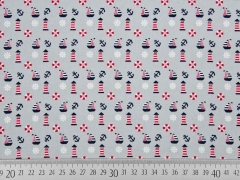 Baumwollstoff Boote Leuchtt�rme, grau