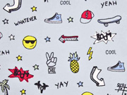 French Terry Skateboard Smiley Sterne,hellblau