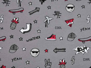 French Terry Skateboard Smiley Sterne, dunkelgrau