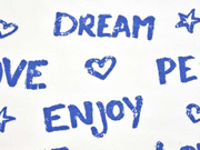 Jersey LOVE PEACE DREAM, jeansblau weiss