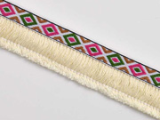 Fransenband Ethno 25mm Baumwolle, pink gr�n ecrue