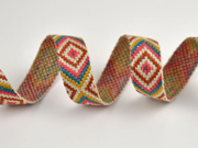 Jacquard Webband Ethnomuster Rauten 2cm, koralle currygelb beige rostbraun