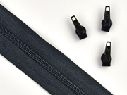 1 Meter endlos Rei�verschluss 3 mm + 3 Schieber, schwarz