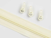 1 Meter endlos Rei�verschluss 5 mm + 3 Schieber, cremewei�