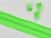 1 Meter endlos Rei�verschluss 5 mm + 3 Schieber, neongr�n
