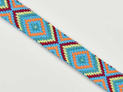Jacquard Webband Ethnomuster Rauten 20 mm, gelb weinrot gr�n rauchblau