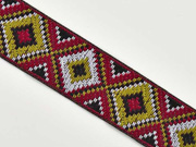 Jacquardband Ethnomuster Rauten 25mm, weinrot khaki schwarz
