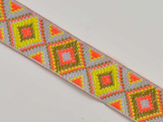 Jacquardband Ethnomuster Rauten 25 mm, grau orange khaki