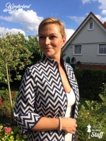 RESTST�CK 125 cm Jacquard Stoff Zickzack Struktur, blau creme