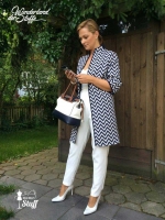 RESTST�CK 125 cm Jacquard Stoff Zickzack Struktur, blau creme