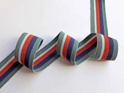 Ripsband Streifen 35 mm, dunkelmint dunkelblau orangerot