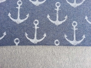 RESTST�CK 30 cm Sweatstoff French Terry Sweat gro�er Anker, weiss auf jeansblau