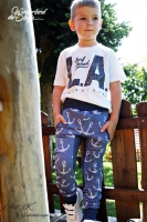 RESTST�CK 30 cm Sweatstoff French Terry Sweat gro�er Anker, weiss auf jeansblau