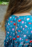 Baumwollstoff Voile V�gel & Blumen, rosa rot petrol