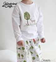 Baumwollstoff Rehe, B�ume & Hasen, wei�