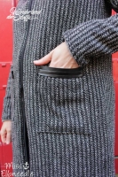 Wollstrickstoff mit Rippen Mantelstoff, schwarz wei� meliert