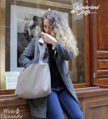 Wollstrickstoff mit Rippen Mantelstoff, schwarz wei� meliert