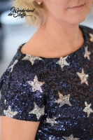 Cocktail Star Paillettenstoff, dunkelblau/silber