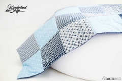 Baumwollstoff Anker & Sterne, dunkelblau auf grau