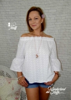 bestickter Baumwollstoff Lochstickerei Margeriten, weiss